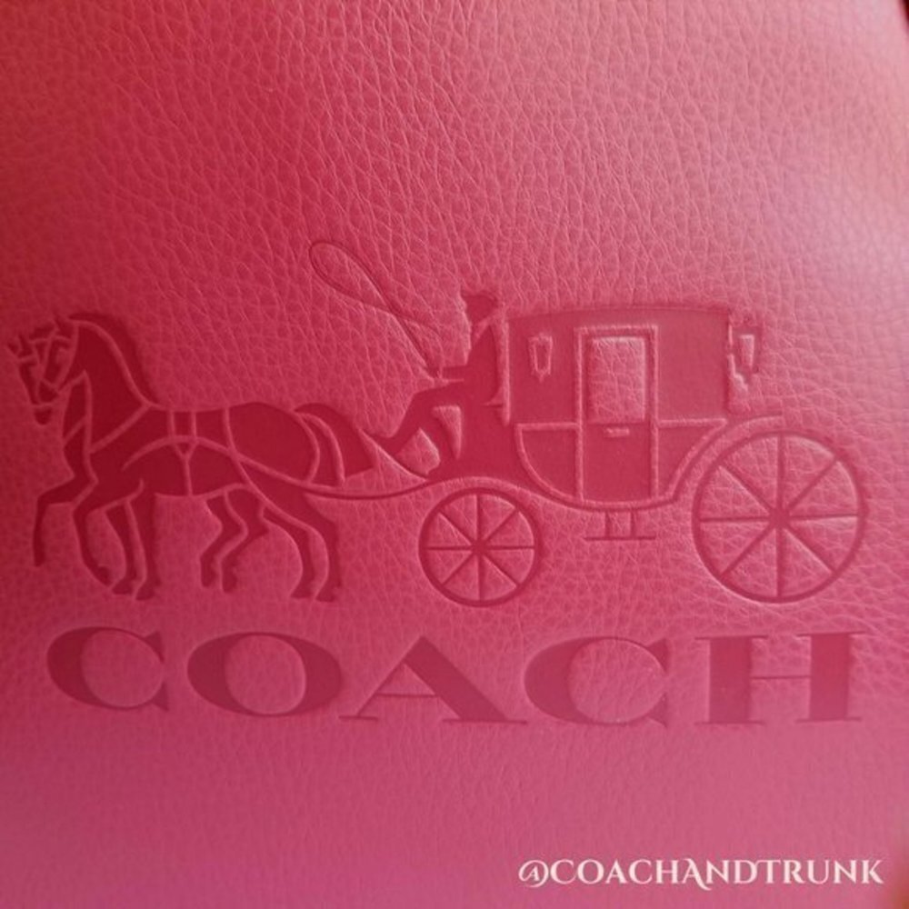 COACH Leather Tote 27 Leather Poppy Red Embossed Horse and Carriage NWT - Picture 3 of 16